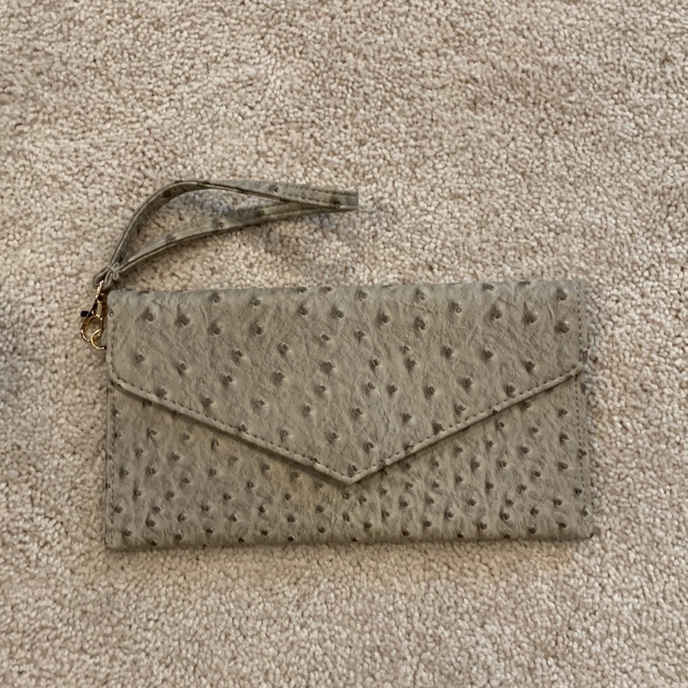 Faux leather grey/beige envelope clutch